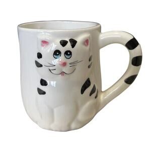 Vintage 80's Lefton 3D Striped Tabby Kitty Cat Coffee Cup Mug Black White Cute